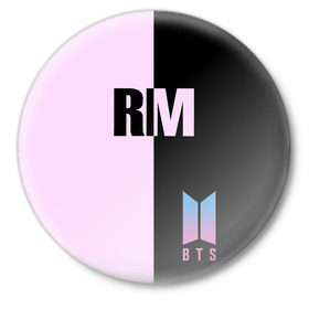 Значок с принтом BTS RM в Петрозаводске,  металл | круглая форма, металлическая застежка в виде булавки | Тематика изображения на принте: bts | rm | бтс | группа | корейская | музыка | розовый | цветы | черный