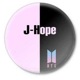 Значок с принтом BTS J-hope в Петрозаводске,  металл | круглая форма, металлическая застежка в виде булавки | Тематика изображения на принте: bts | j hope | бтс | группа | корейская | музыка | розовый | цветы | черный