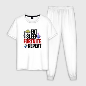 Мужская пижама хлопок с принтом Eat Sleep Fortnite Repeat в Петрозаводске, 100% хлопок | брюки и футболка прямого кроя, без карманов, на брюках мягкая резинка на поясе и по низу штанин
 | 