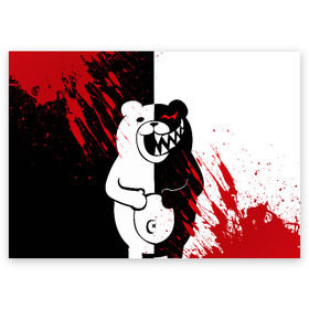 Поздравительная открытка с принтом MONOKUMA в Петрозаводске, 100% бумага | плотность бумаги 280 г/м2, матовая, на обратной стороне линовка и место для марки
 | ahegao | anime | bear | blood | danganronpa | derector | despair | girls | happy | havoc | manga | monokuma | panda | red | robot | trigger | ultra | аниме | ахегао | директор | кровь | манга | медведь | монокума | панда | робот