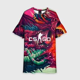 Детское платье 3D с принтом CS GO  hyper beast skin в Петрозаводске, 100% полиэстер | прямой силуэт, чуть расширенный к низу. Круглая горловина, на рукавах — воланы | beast | counterstike | csgo | hyper | hyperbeast | m4a1s | steam | винтовка | контра | кс | ксго | шмотки