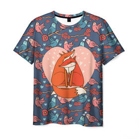 Мужская футболка 3D с принтом Влюбленные лисички в Петрозаводске, 100% полиэфир | прямой крой, круглый вырез горловины, длина до линии бедер | 14 февраля | влюбленность | влюбленные | день влюбленных | день святого валентина | лис | лиса | лисички | лисы | любовь | милые | романтика | романтическая | рыжие | сердечки | сердце