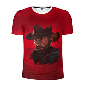 Мужская футболка 3D спортивная с принтом Red Dead Redemption в Петрозаводске, 100% полиэстер с улучшенными характеристиками | приталенный силуэт, круглая горловина, широкие плечи, сужается к линии бедра | Тематика изображения на принте: dead | gamer | john | marston | rdr | red | redemption | rockstar | shooter | western | вестерн | джон | марстон | шутер