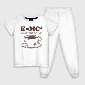 Детская пижама хлопок с принтом ENERGY = Milk and Coffee 2 в Петрозаводске, 100% хлопок |  брюки и футболка прямого кроя, без карманов, на брюках мягкая резинка на поясе и по низу штанин
 | Тематика изображения на принте: cappuccino | espresso | latte | капучино | кофе | латте | молоко | ньютон | физика | формула | чашка | энергия | эспрессо