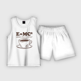 Детская пижама с шортами хлопок с принтом ENERGY  Milk and Coffee 2 в Петрозаводске,  |  | Тематика изображения на принте: cappuccino | espresso | latte | капучино | кофе | латте | молоко | ньютон | физика | формула | чашка | энергия | эспрессо