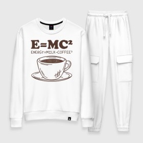 Женский костюм хлопок с принтом ENERGY = Milk and Coffee 2 в Петрозаводске, 100% хлопок | на свитшоте круглая горловина, мягкая резинка по низу. Брюки заужены к низу, на них два вида карманов: два 