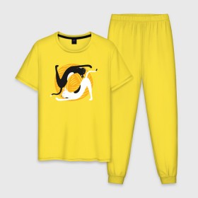 Мужская пижама хлопок с принтом Котики Йога в Петрозаводске, 100% хлопок | брюки и футболка прямого кроя, без карманов, на брюках мягкая резинка на поясе и по низу штанин
 | yoga | йога | клубок | кот | котики | коты | кошка