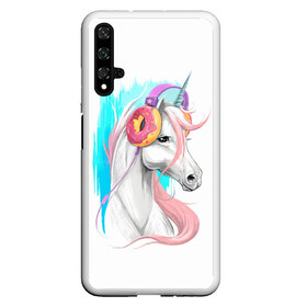 Чехол для Honor 20 с принтом Music Unicorn Art в Петрозаводске, Силикон | Область печати: задняя сторона чехла, без боковых панелей | Тематика изображения на принте: волшебный | единорог | единорожик | единорожка | магия | музыка | пончик | пончики