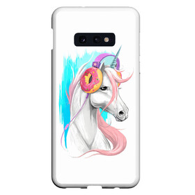 Чехол для Samsung S10E с принтом Music Unicorn Art в Петрозаводске, Силикон | Область печати: задняя сторона чехла, без боковых панелей | Тематика изображения на принте: волшебный | единорог | единорожик | единорожка | магия | музыка | пончик | пончики