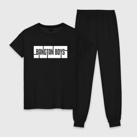 Женская пижама хлопок с принтом BANGTAN BOYS в Петрозаводске, 100% хлопок | брюки и футболка прямого кроя, без карманов, на брюках мягкая резинка на поясе и по низу штанин | bangtan boys | bt21 | bts | bts army | bts stickers | j hope | jimin | jin | jungkook | k pop | rap monster | rapmon | suga | v | бтс | корея | стикеры bts
