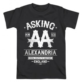 Мужская футболка хлопок с принтом Asking Alexandria в Петрозаводске, 100% хлопок | прямой крой, круглый вырез горловины, длина до линии бедер, слегка спущенное плечо. | Тематика изображения на принте: asking alexandria | аскинг александриа | группы | метал | музыка | рок | хэви метал | электроникор