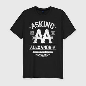 Мужская футболка премиум с принтом Asking Alexandria в Петрозаводске, 92% хлопок, 8% лайкра | приталенный силуэт, круглый вырез ворота, длина до линии бедра, короткий рукав | asking alexandria | аскинг александриа | группы | метал | музыка | рок | хэви метал | электроникор