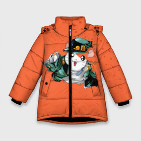 Зимняя куртка для девочек 3D с принтом JOJO Bizzare Adventure в Петрозаводске, ткань верха — 100% полиэстер; подклад — 100% полиэстер, утеплитель — 100% полиэстер. | длина ниже бедра, удлиненная спинка, воротник стойка и отстегивающийся капюшон. Есть боковые карманы с листочкой на кнопках, утяжки по низу изделия и внутренний карман на молнии. 

Предусмотрены светоотражающий принт на спинке, радужный светоотражающий элемент на пуллере молнии и на резинке для утяжки. | adventure | anime | bizzare | jo jo | jojo | logo | manga | аниме | араки | ахегао | джо | джо джо | джоджо | жижа | жожа | жожо | йойо | лого | манга | мульт | мультфильм | отаку | сериал | символ | хирохико | юри | яой