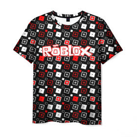 Мужская футболка 3D с принтом Roblox в Петрозаводске, 100% полиэфир | прямой крой, круглый вырез горловины, длина до линии бедер | Тематика изображения на принте: game | gamer | logo | roblox | игры | логотип | роблокс