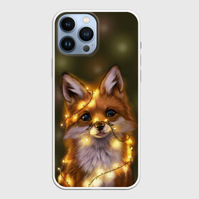 Чехол для iPhone 13 Pro Max с принтом Лисёнок и гирлянда в Петрозаводске,  |  | лампочки | лис | лиса | лисица | огоньки | праздник | рыжая