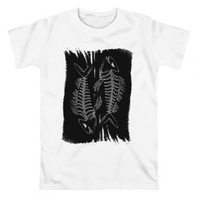 Мужская футболка хлопок с принтом Рыба Скелет в Петрозаводске, 100% хлопок | прямой крой, круглый вырез горловины, длина до линии бедер, слегка спущенное плечо. | кости | рыба | рыбак | рыбалка | скелет