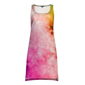 Платье-майка 3D с принтом Радужный дым в Петрозаводске, 100% полиэстер | полуприлегающий силуэт, широкие бретели, круглый вырез горловины, удлиненный подол сзади. | holi | праздник красок | радуга | радужный дым | холи | цвета радуги | яркий