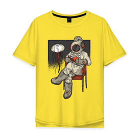 Мужская футболка хлопок Oversize с принтом Дайвер Steampunk в Петрозаводске, 100% хлопок | свободный крой, круглый ворот, “спинка” длиннее передней части | diver | steampunk | дайвер | книга | книги | медуза | стим панк | стимпанк | читает