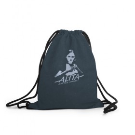 Рюкзак-мешок 3D с принтом Alita: Battle Angel в Петрозаводске, 100% полиэстер | плотность ткани — 200 г/м2, размер — 35 х 45 см; лямки — толстые шнурки, застежка на шнуровке, без карманов и подкладки | Тематика изображения на принте: 