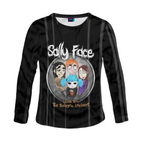 Женский лонгслив 3D с принтом Sally Face Episode Three в Петрозаводске, 100% полиэстер | длинные рукава, круглый вырез горловины, полуприлегающий силуэт | blue | face | fisher | game | games | gizmo | hair | larry | mask | sally | волосы | гизмо | голубые | игра | игры | ларри | маска | протез | сали | салли | синие | синий | триллер | ужасы | фейс | фишер | фэйс | хоррор