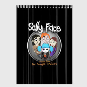 Скетчбук с принтом Sally Face Episode Three в Петрозаводске, 100% бумага
 | 48 листов, плотность листов — 100 г/м2, плотность картонной обложки — 250 г/м2. Листы скреплены сверху удобной пружинной спиралью | Тематика изображения на принте: blue | face | fisher | game | games | gizmo | hair | larry | mask | sally | волосы | гизмо | голубые | игра | игры | ларри | маска | протез | сали | салли | синие | синий | триллер | ужасы | фейс | фишер | фэйс | хоррор