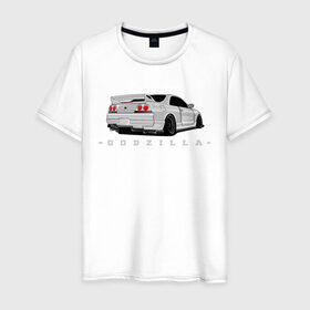 Мужская футболка хлопок с принтом R33 GODZILLA в Петрозаводске, 100% хлопок | прямой крой, круглый вырез горловины, длина до линии бедер, слегка спущенное плечо. | godzilla | nissan | r32 | r33 | r34 | skyline | годзила | ниссан | скайлайн
