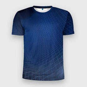 Мужская футболка 3D спортивная с принтом Сеть в Петрозаводске, 100% полиэстер с улучшенными характеристиками | приталенный силуэт, круглая горловина, широкие плечи, сужается к линии бедра | blue | net | web | квадраты | клетка | паутина | сетка | сеть | синий