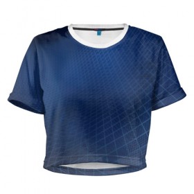 Женская футболка 3D укороченная с принтом Сеть в Петрозаводске, 100% полиэстер | круглая горловина, длина футболки до линии талии, рукава с отворотами | blue | net | web | квадраты | клетка | паутина | сетка | сеть | синий