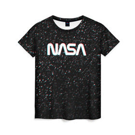 Женская футболка 3D с принтом NASA GLITCH SPACE в Петрозаводске, 100% полиэфир ( синтетическое хлопкоподобное полотно) | прямой крой, круглый вырез горловины, длина до линии бедер | galaxy | nasa | space | space company | star | астрономия | галактика | звезды | космическая компания | космос | наса