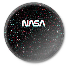 Значок с принтом NASA GLITCH SPACE в Петрозаводске,  металл | круглая форма, металлическая застежка в виде булавки | galaxy | nasa | space | space company | star | астрономия | галактика | звезды | космическая компания | космос | наса
