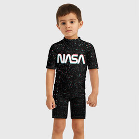 Детский купальный костюм 3D с принтом NASA GLITCH SPACE в Петрозаводске, Полиэстер 85%, Спандекс 15% | застежка на молнии на спине | Тематика изображения на принте: galaxy | nasa | space | space company | star | астрономия | галактика | звезды | космическая компания | космос | наса