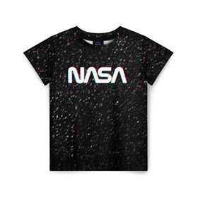 Детская футболка 3D с принтом NASA GLITCH SPACE в Петрозаводске, 100% гипоаллергенный полиэфир | прямой крой, круглый вырез горловины, длина до линии бедер, чуть спущенное плечо, ткань немного тянется | Тематика изображения на принте: galaxy | nasa | space | space company | star | астрономия | галактика | звезды | космическая компания | космос | наса