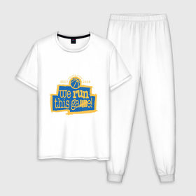 Мужская пижама хлопок с принтом Golden State Run This Game в Петрозаводске, 100% хлопок | брюки и футболка прямого кроя, без карманов, на брюках мягкая резинка на поясе и по низу штанин
 | Тематика изображения на принте: 