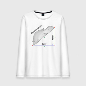 Мужской лонгслив хлопок с принтом Гиппопотинуза в Петрозаводске, 100% хлопок |  | гиппопотам. гипотенуза. катет | теорема | треугольник | угол. геометрия. математика. школа
