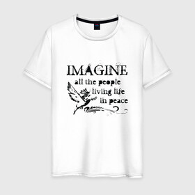 Мужская футболка хлопок с принтом Imagine в Петрозаводске, 100% хлопок | прямой крой, круглый вырез горловины, длина до линии бедер, слегка спущенное плечо. | john lennon | peace | the beatles