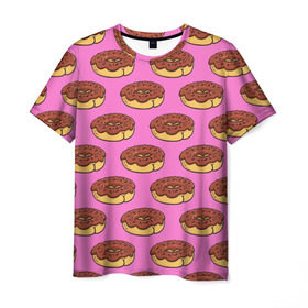 Мужская футболка 3D с принтом Пончики Паттерн в Петрозаводске, 100% полиэфир | прямой крой, круглый вырез горловины, длина до линии бедер | Тематика изображения на принте: donut | вкусный | вкусняшка | еда | пончик | розовый