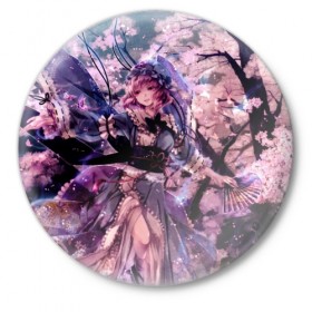 Значок с принтом Anime Girl в Петрозаводске,  металл | круглая форма, металлическая застежка в виде булавки | Тематика изображения на принте: anime | girl | аниме | девушка | деревья | платье | сакура | цветы