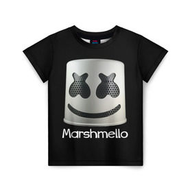 Детская футболка 3D с принтом Marshmello в Петрозаводске, 100% гипоаллергенный полиэфир | прямой крой, круглый вырез горловины, длина до линии бедер, чуть спущенное плечо, ткань немного тянется | marshmello | диджей | клуб | клубная музыка | маршмеллоу | маршмэлло | маршмэллоу | музыка | электронная