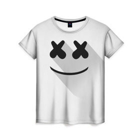 Женская футболка 3D с принтом Marshmello в Петрозаводске, 100% полиэфир ( синтетическое хлопкоподобное полотно) | прямой крой, круглый вырез горловины, длина до линии бедер | marshmello | диджей | клуб | клубная музыка | маршмеллоу | маршмэлло | маршмэллоу | музыка | электронная