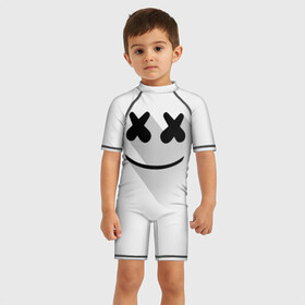 Детский купальный костюм 3D с принтом Marshmello в Петрозаводске, Полиэстер 85%, Спандекс 15% | застежка на молнии на спине | marshmello | диджей | клуб | клубная музыка | маршмеллоу | маршмэлло | маршмэллоу | музыка | электронная