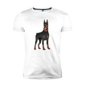 Мужская футболка премиум с принтом Доберман в Петрозаводске, 92% хлопок, 8% лайкра | приталенный силуэт, круглый вырез ворота, длина до линии бедра, короткий рукав | doberman | dobermann | dog | доберман | собака | собаки