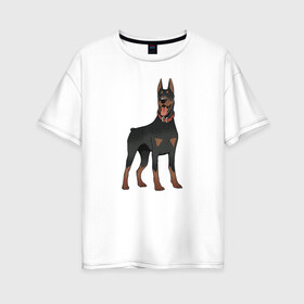 Женская футболка хлопок Oversize с принтом Доберман в Петрозаводске, 100% хлопок | свободный крой, круглый ворот, спущенный рукав, длина до линии бедер
 | doberman | dobermann | dog | доберман | собака | собаки