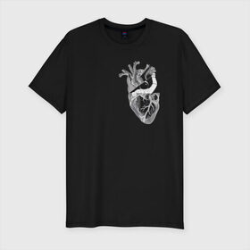 Мужская футболка премиум с принтом Astronaut in Heart в Петрозаводске, 92% хлопок, 8% лайкра | приталенный силуэт, круглый вырез ворота, длина до линии бедра, короткий рукав | space | анатомия | астронавт | вселенная | звезды | космонавт | космос | луна | любовь | планета | сердце