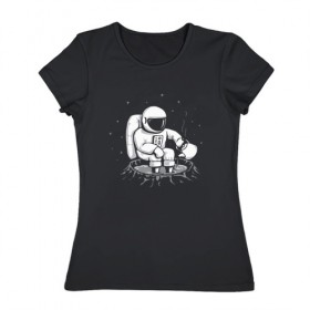 Женская футболка хлопок с принтом Как Согреться на Луне в Петрозаводске, 100% хлопок | прямой крой, круглый вырез горловины, длина до линии бедер, слегка спущенное плечо | астронавт | вселенная | звезды | космонавт | космос | луна | планета | простуда | юмор