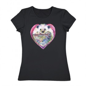 Женская футболка хлопок с принтом Hedgehog Love в Петрозаводске, 100% хлопок | прямой крой, круглый вырез горловины, длина до линии бедер, слегка спущенное плечо | 
