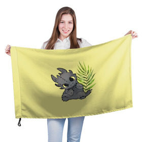 Флаг 3D с принтом ночная фурия в Петрозаводске, 100% полиэстер | плотность ткани — 95 г/м2, размер — 67 х 109 см. Принт наносится с одной стороны | night fury | беззубик | дракон | как приручить дракона | ночная фурия