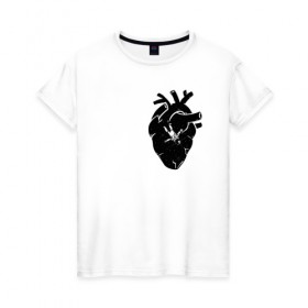 Женская футболка хлопок с принтом Heart Space в Петрозаводске, 100% хлопок | прямой крой, круглый вырез горловины, длина до линии бедер, слегка спущенное плечо | анатомия | астронавт | вселенная | звезды | космонавт | космос | сердце