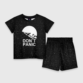 Детский костюм с шортами 3D с принтом DON T PANIC в Петрозаводске,  |  | Тематика изображения на принте: don t panic | elon mask | galaxy | nasa | space x | stars | галактика | звезды | знаменитости | илон маск | космос | не паникуйте
