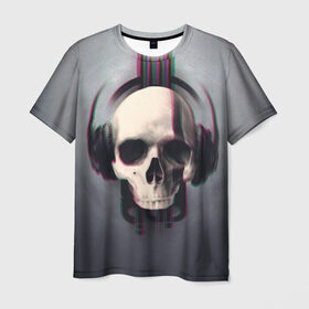 Мужская футболка 3D с принтом Skull Glitch в Петрозаводске, 100% полиэфир | прямой крой, круглый вырез горловины, длина до линии бедер | dnb | glitch | skull | глитч | глич | драм | клубная | мошпит | музыка | пиратская станция | рейв | слэм | череп | электро