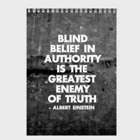 Скетчбук с принтом Альберт Эйнштейн Цитата в Петрозаводске, 100% бумага
 | 48 листов, плотность листов — 100 г/м2, плотность картонной обложки — 250 г/м2. Листы скреплены сверху удобной пружинной спиралью | albert | authority | belief | belive | blind | einshtein | enemy | frase | maths | thuth | авторитет | альберт | вера | враг | наука | правда | правды | слепая | фраза | цитата | эйнштейн